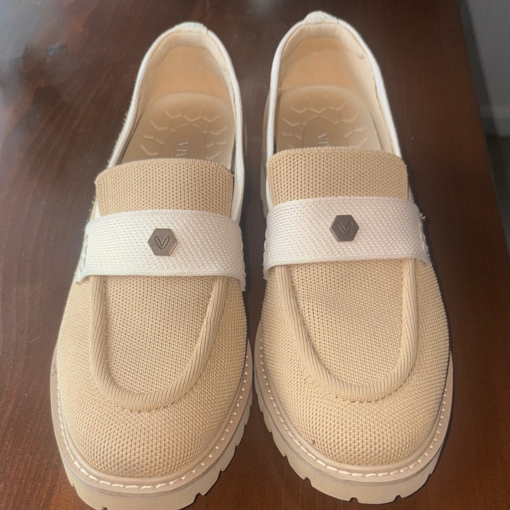 Vivaia Almond Loafers with White Strap
